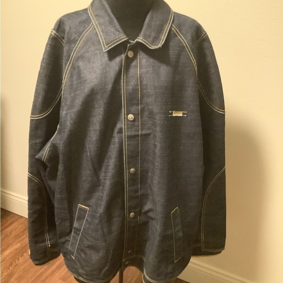 Rocawear vintage men size 4x snap front yellow white stitching denim jacket - Picture 10 of 11